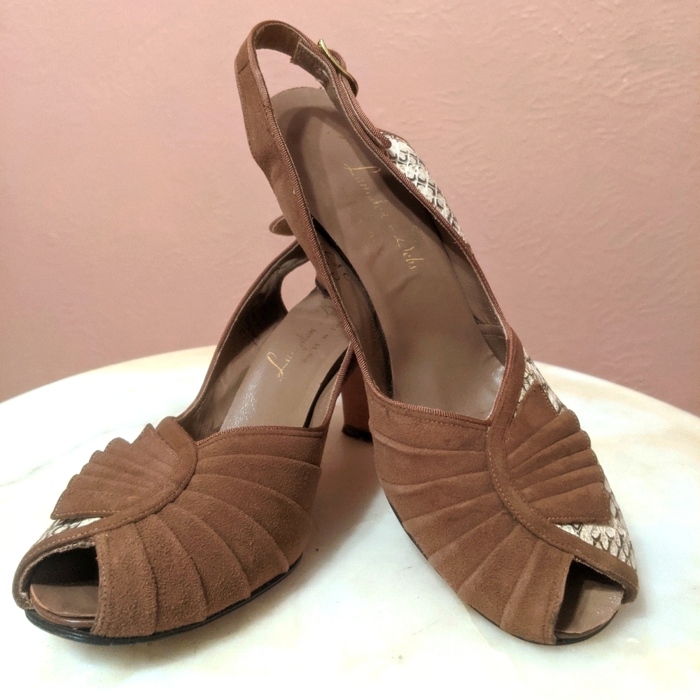 Vintage 1940s Snakeskin Peep Toe Heels - Picture 4 of 4